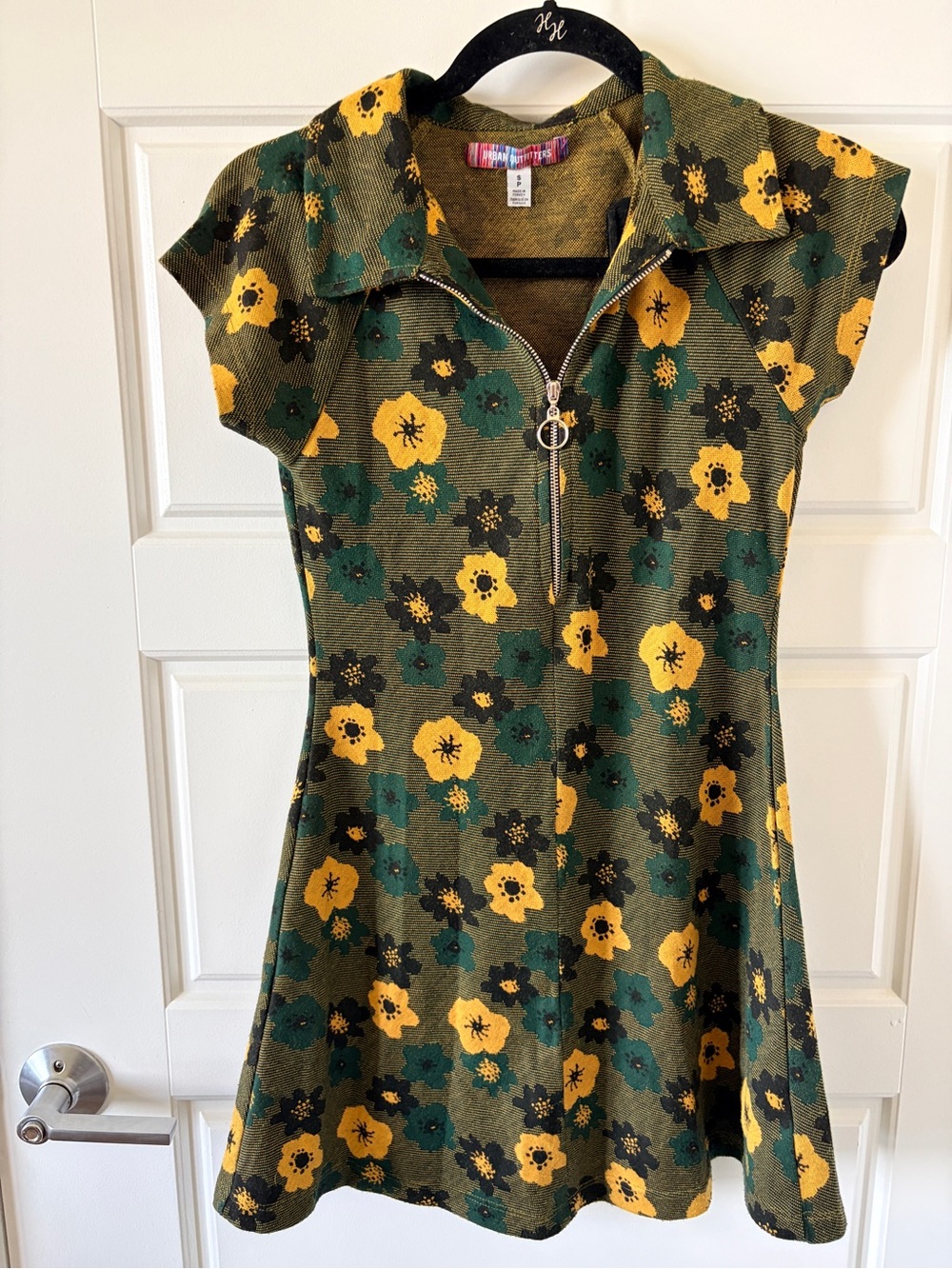Urban Outfitters Olive Floral Zip-Front Mini Dress
